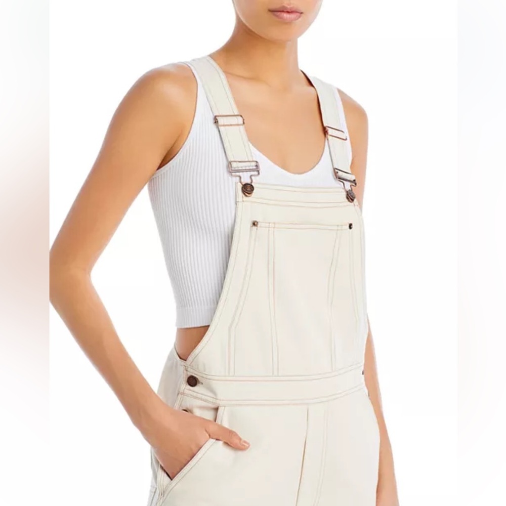 🆕 Aqua x Kristopher White Overalls Wide Leg Jumpsuit Minimalist Chic Casual XL - Picture 4 of 17